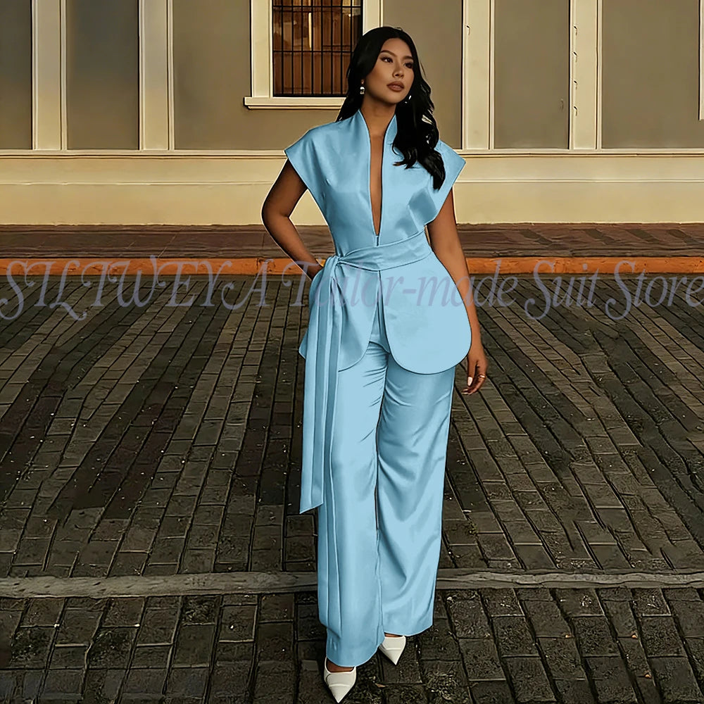 Modern Women Suits For Wedding Business Fashion 2 Pieces Sets Elegant Women's Sets Outfits Short Sleeves Jacket Pants Customized Good Vibrations
