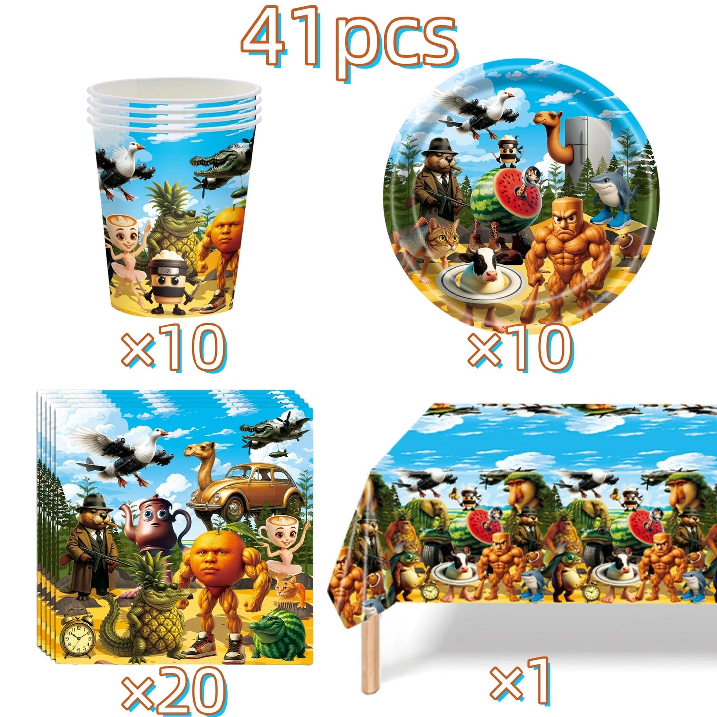 Italian Brainrot Birthday Party Decoration Tung Tung Sahur Tralalelo Tralala Tableware Balloon Cup Plate for Party Favor Supplie Good Vibrations