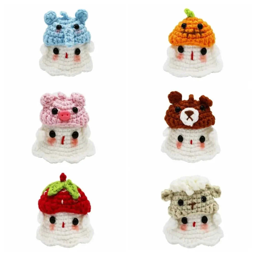 Handmade Knitting Ghost Keychain Creative Crochet Little Ghost Key Pendant Car Keyring Colorful Headwear Good Vibrations