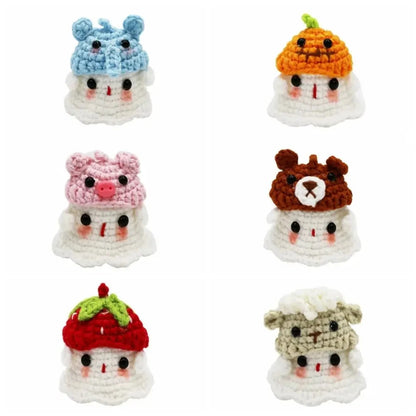 Handmade Knitting Ghost Keychain Creative Crochet Little Ghost Key Pendant Car Keyring Colorful Headwear Good Vibrations