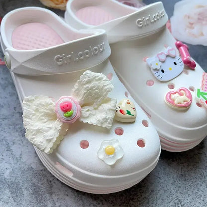 Christmas Gifts INS Bow & Cat Shoe Charms Set Cute Cherry Blossom Hello Kitty for Women Girls’ Sandals & Flip-Flops Good Vibrations