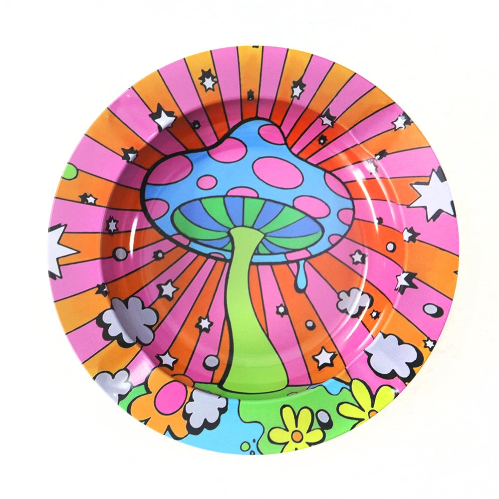 Cartoon Metal Rolling Tray - round Tobacco Herb Ashtray Creative Cigarette Holder Smoking Accessories Good Vibrations