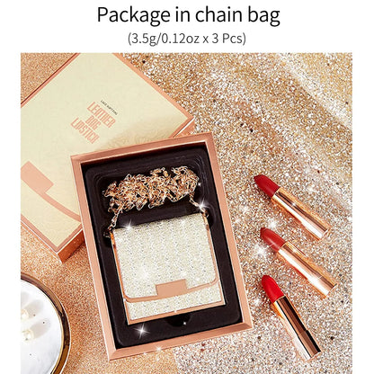 Matte Lipstick Set 3 Colors Lip Stick with Sliver Chain Bag Package Velvet Lip stick Gift Box Private Label Make Up 3.5gx3 Good Vibrations