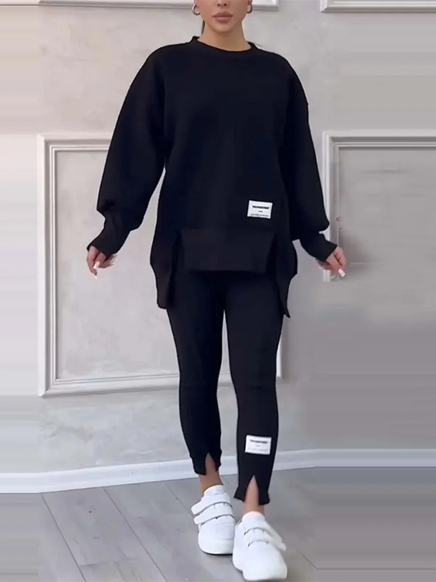 New Women's Fashion Casual Sweatshirt + Trousers Cover Autumn Winter O Neck Long-sleeved Hoodie Women's Suit Sports 2piece Set Good Vibrations