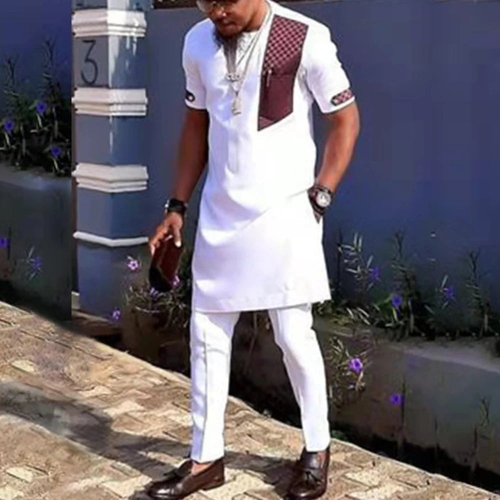 New Dashiki Luxury Full Set Men's Set Round Neck Embroidered Men's Set African Traditional Two Piece Set Men's Full Set Suit Good Vibrations