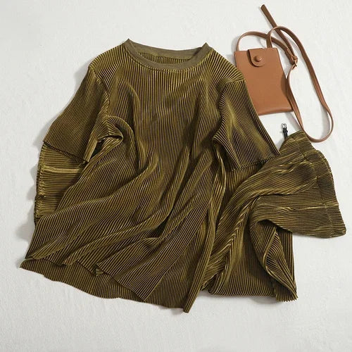 Two-piece Set Casual Pants Suit Female 2026 Summer New Temperament O Neck T-shirt  + High Waist Slit Wide Leg Pants Womens Good Vibrations
