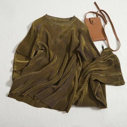 Two-piece Set Casual Pants Suit Female 2026 Summer New Temperament O Neck T-shirt  + High Waist Slit Wide Leg Pants Womens Good Vibrations