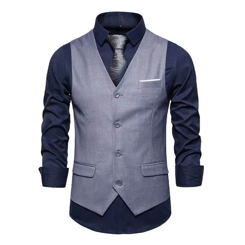 Blue Suit Vest, Men's Business Sleeveless Vests Jacket, Asian size S-6XL, Wedding Party Waistcoat, Red Purple Black Gray Good Vibrations