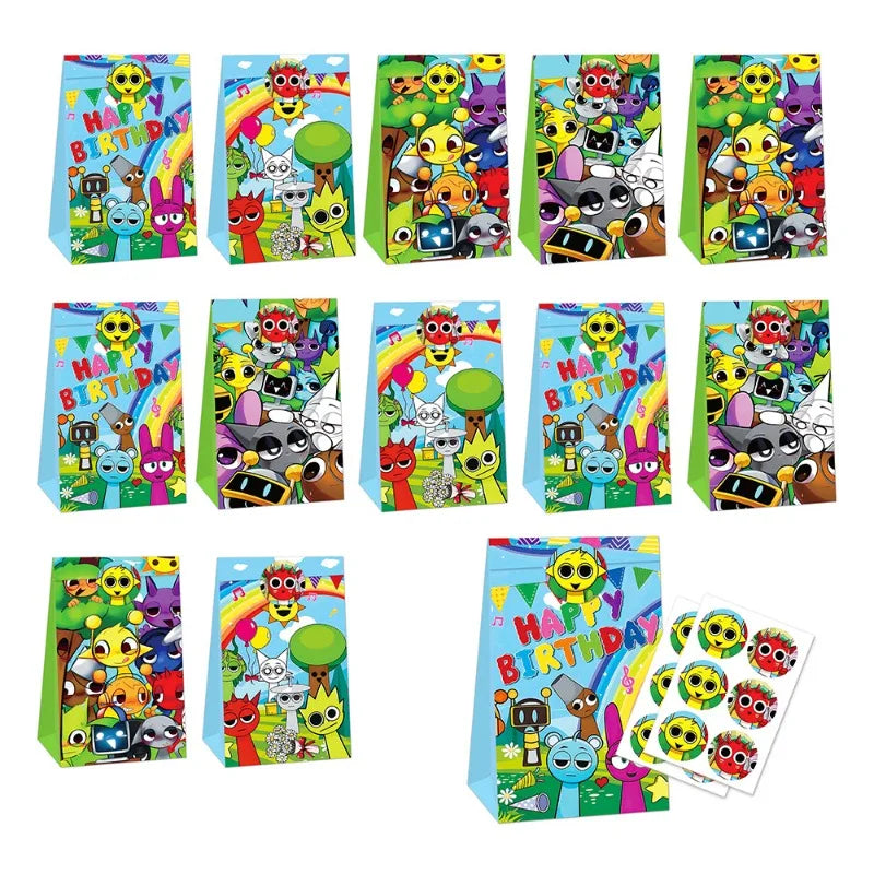 Sprunki Gift Bag Birthday Party Cute Cartoon Candy Sack Fashion Kraft Paper Biscuit Package Decoration Supplies Kids Gift Good Vibrations