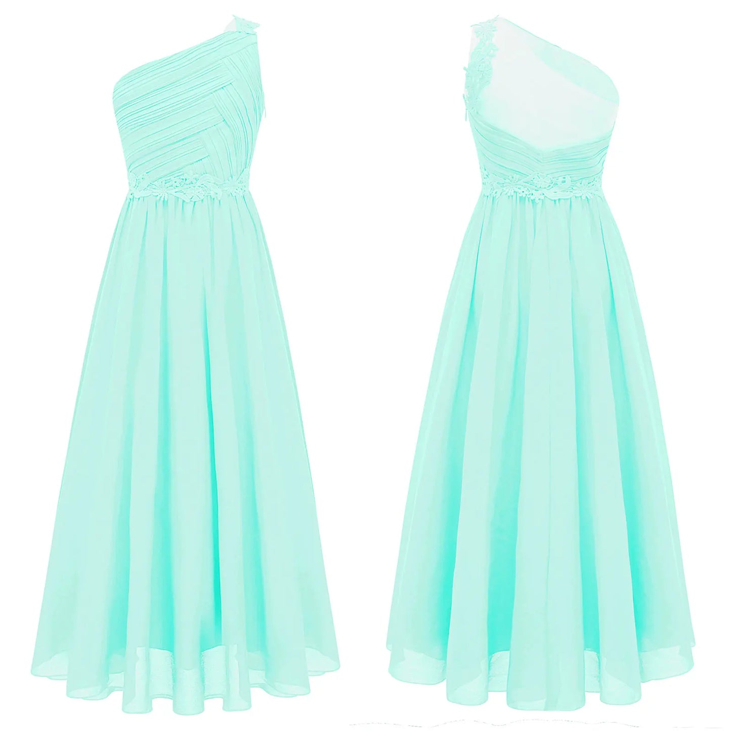 Girls Wedding Bridesmaid Dress One Shoulder Elegant Guipure Lace Ruched Chiffon Maxi Party Dresses Birthday Evening Prom Gown Good Vibrations