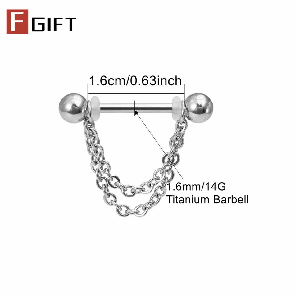 2pc Titanium Nipple Piercing Rings Dangle Chain 16G 14G 12-22mm G23 Nipple Barbell For Women Girls Men Body Jewelry Accessories Good Vibrations