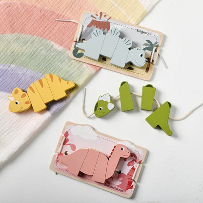Wooden Animal Threading Toy Baby Finger Fine Sports Toy Cartoon Dinosaur Puzzle Kid Montessori Educational Toy Gift For Children Good Vibrations