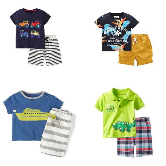 Jumping Meters 2-7T Summer Clothing Sets Truck Embroidery  Boys Girls Cotton Fashion Children's Clothing Sets Hot Selling Suits Good Vibrations