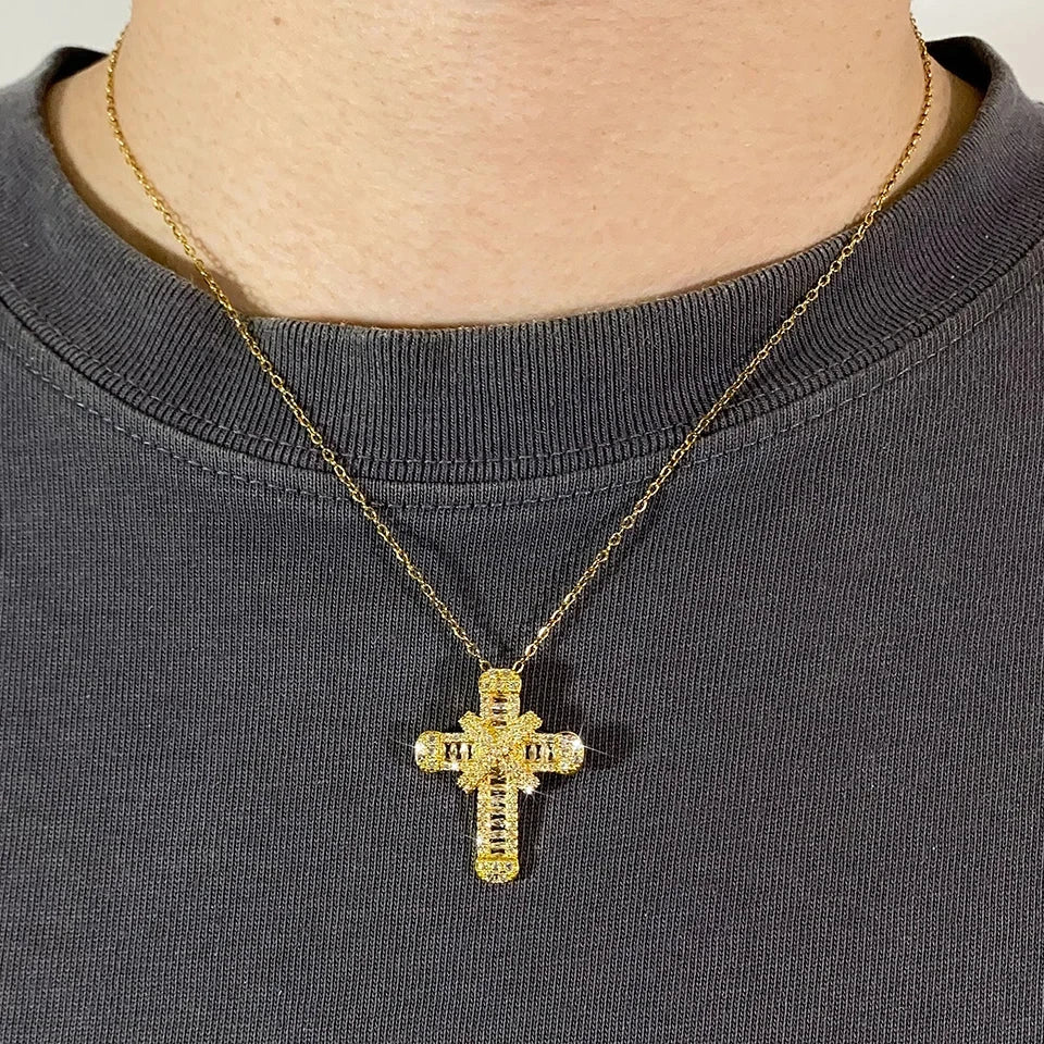 Cross Pendant Necklaces Classical Sparkling CZ Cross Necklace Jewelry Festival Party Daily Gifts For Men Good Vibrations