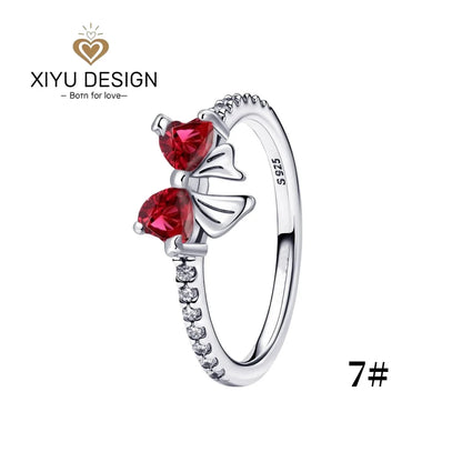 925 Sterling Silver Red Heart-shaped Ring Earrings Necklace Charm Sparkling Women's Jewelry Gift Fashion Light Luxury Making Good Vibrations