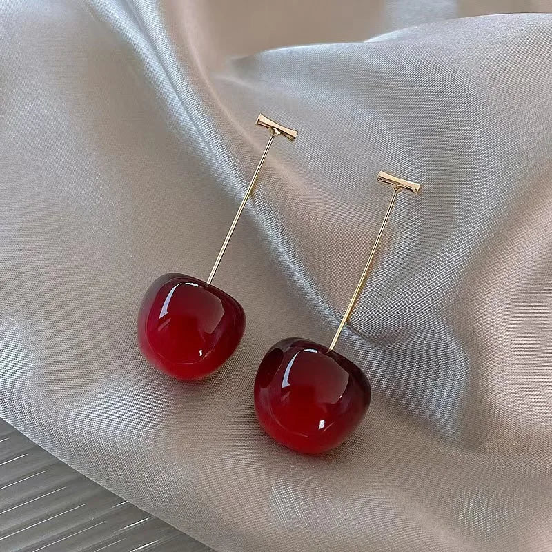 Sweet Red Cherry Earrings Ladies Fashion Delicate Fruit Design Drop Dangle Earrings Wedding Party Korean Ear Jewelry Gift Good Vibrations