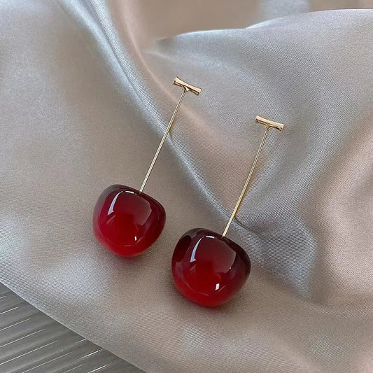 Sweet Red Cherry Earrings Ladies Fashion Delicate Fruit Design Drop Dangle Earrings Wedding Party Korean Ear Jewelry Gift Good Vibrations