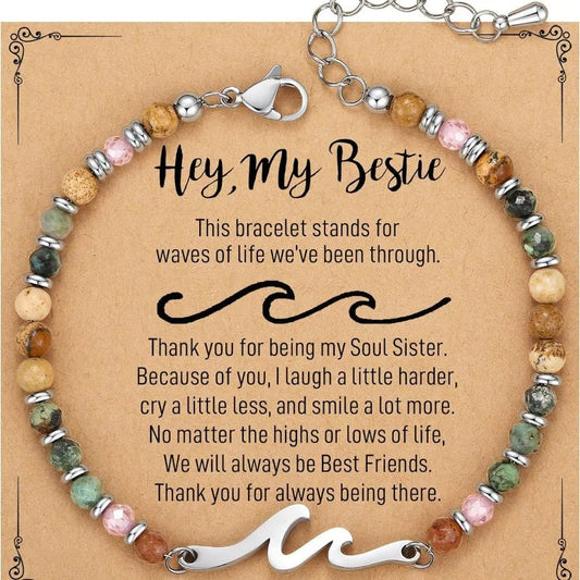 Friend Gifts for Women, Sister Gift, Friendship Bracelets, Wave Bestie Best Friend Birthday Christmas Stocking Stuffers Bracelet Good Vibrations
