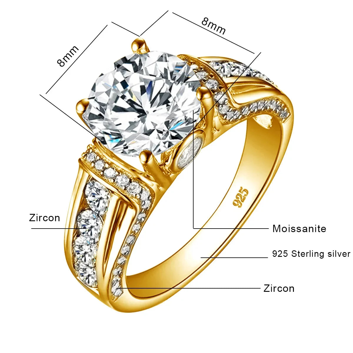Certified D Color VVS1 2ct Moissanite Diamond Ring For Women 100% Sterling Silver Good Quality Wedding Jewelry Pass Diamond Test Good Vibrations