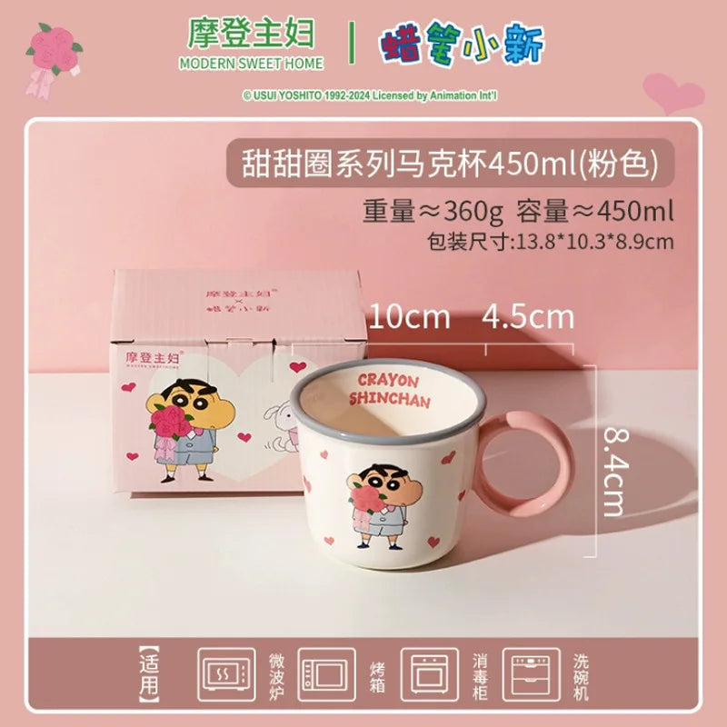Cartoon Crayon Shin Chan Ceramic Tableware Set Cute Home Dining Bowl Pink Cute Girl Heart Round Bowl Water Cup Plate Gift Good Vibrations