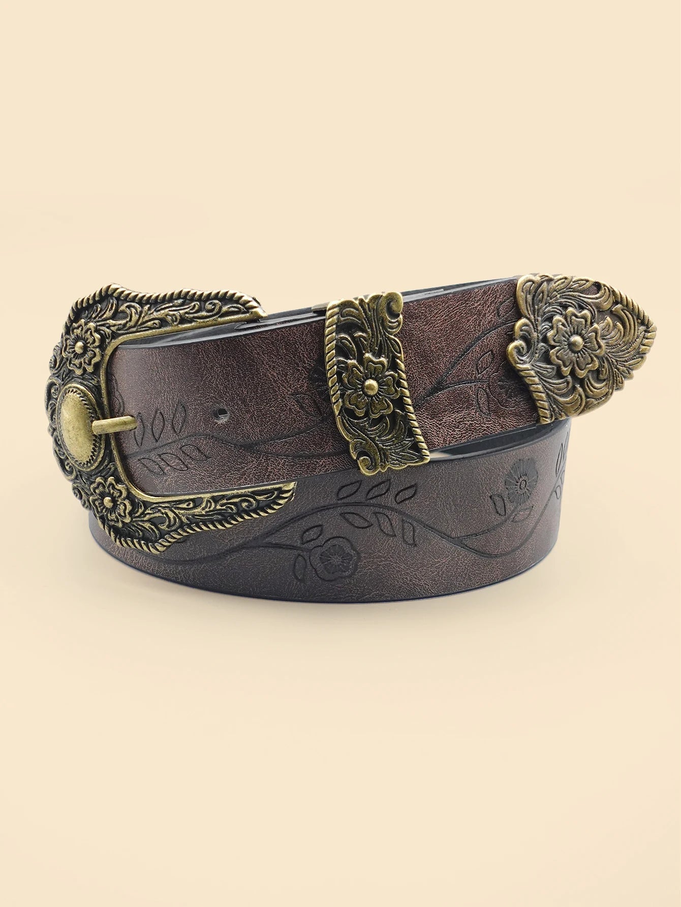 Western Style Printed Solid Color Pu Belt Buckle, Retro Casual Women's Belt, Classic Jeans Decorative Belt Good Vibrations