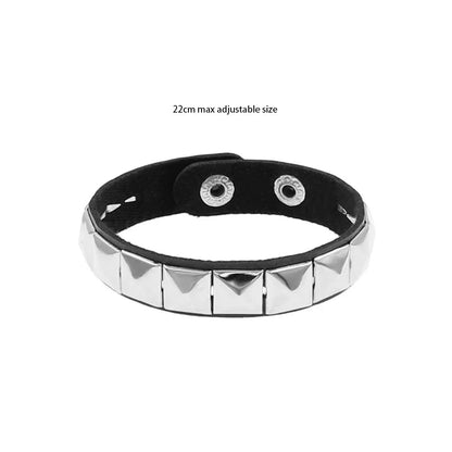 Black Leather Goth Square Washer Rivet Bracelet Cuff Wristband Gothic Punk Bracelets For Armbands Men Women Good Vibrations