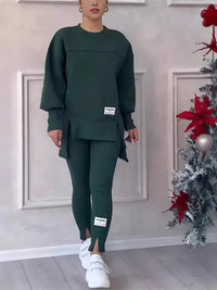 Women's Casual Sweatshirt Sports Set Autumn Winter Fashion Solid Loose Irregular Sweatshirt Top And Slim Trouser Two Piece Sets Good Vibrations