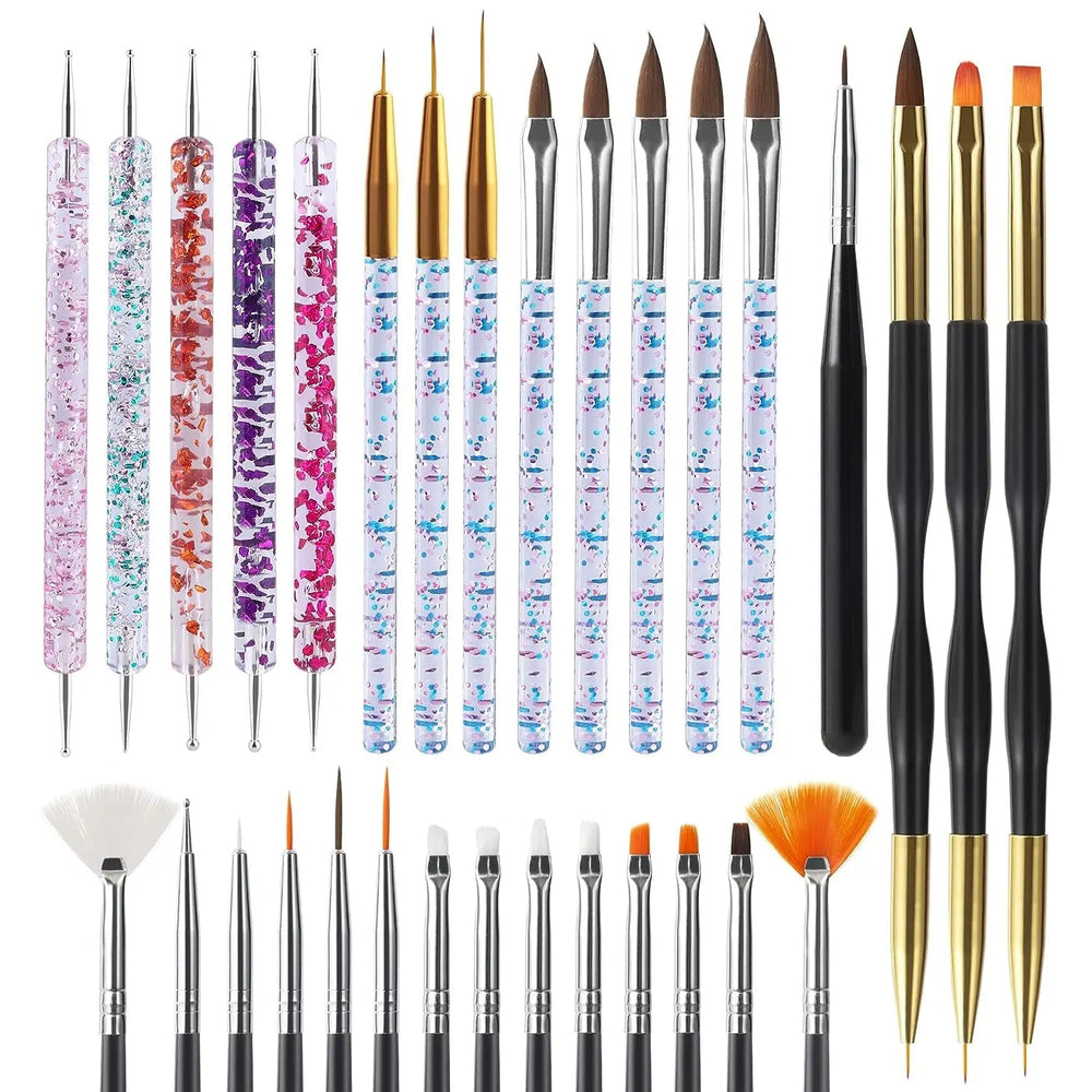 6/31Pcs Nail Art Brush Design Tip Painting Drawing Carving Dotting Pen FlatFan Liner Acrylic Gel UV Polish Manicure Tools Good Vibrations