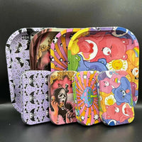 2PC Tinplate Rolling Tray and Case Set - 18x14cm Tobacco Metal Rolling Good Vibrations Adult Super Store