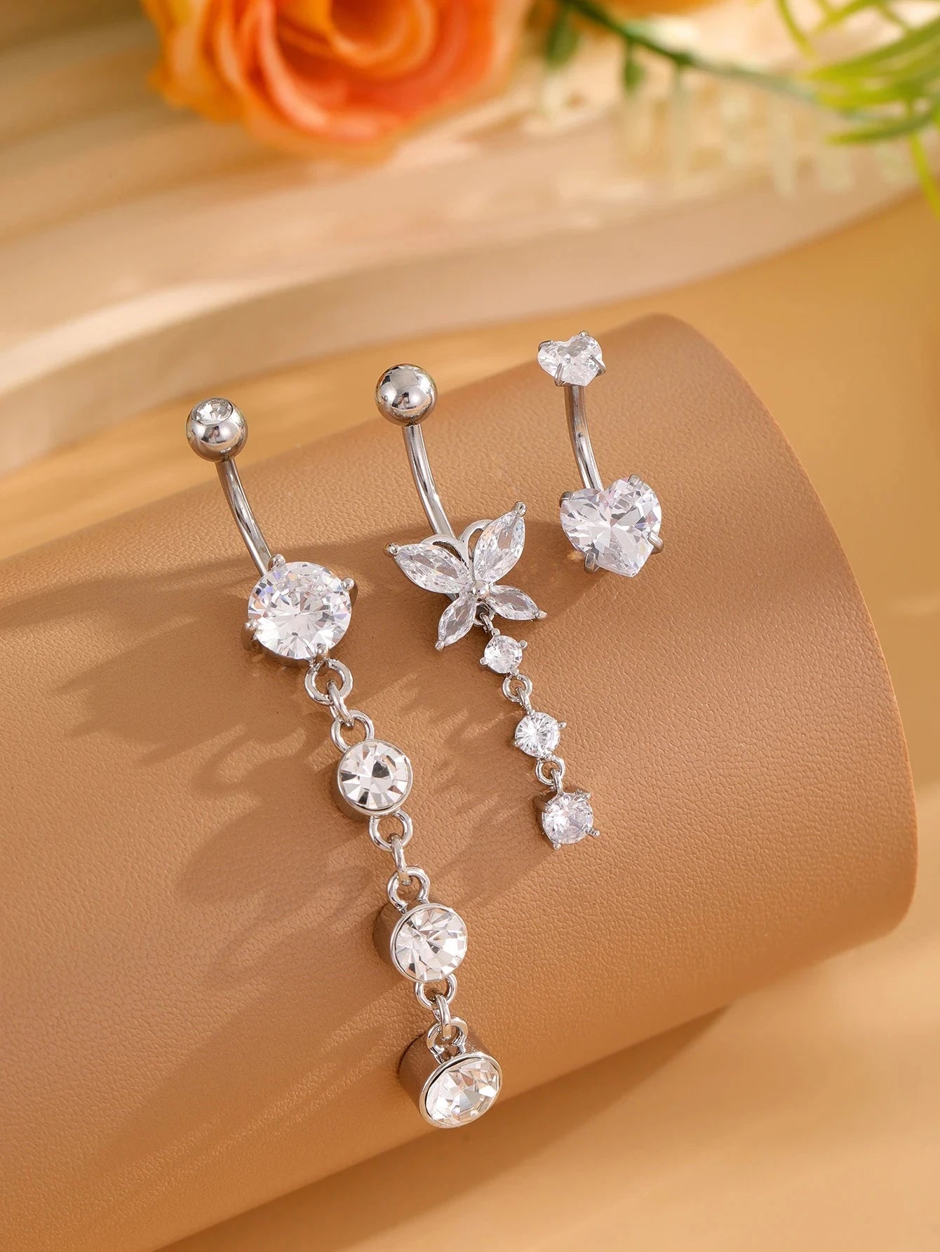 3pcs Gold Color Heart Butterfly Dangled Belly Piercing Sets 14G Stainlees Steel Navel Jewelry for Women Girls Body Belly Rings Good Vibrations Adult Super Store