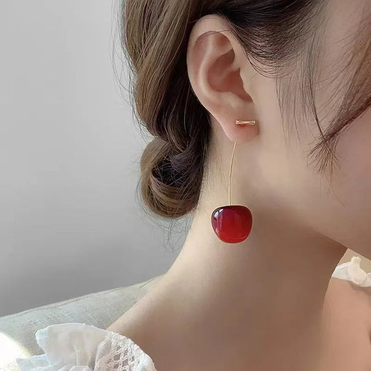 Sweet Red Cherry Earrings Ladies Fashion Delicate Fruit Design Drop Dangle Earrings Wedding Party Korean Ear Jewelry Gift Good Vibrations