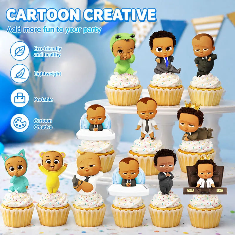 Holiday Gathering Decor Pack Boss Baby Character Print Cupcake Toppers Triangle Flag Banner Disposable Party Ornaments Good Vibrations