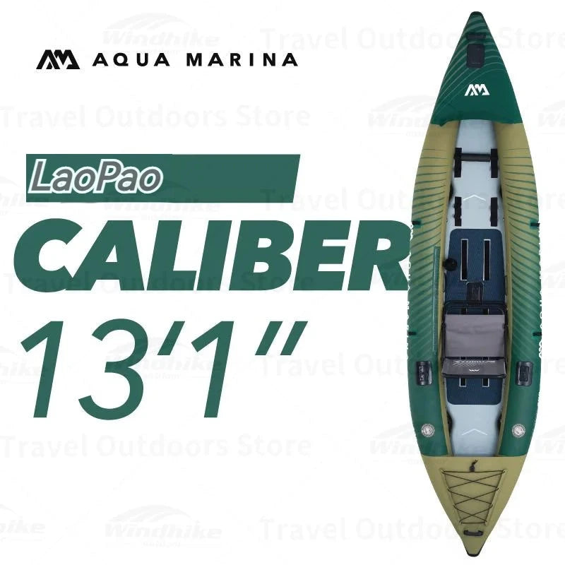 AQUA MARINA CALIBER Kayak Inflatable Boat for Fishing 2 People Kayaking Water Sports Boat Canoe PVC Dinghy Raft Seat 398x98cm Good Vibrations