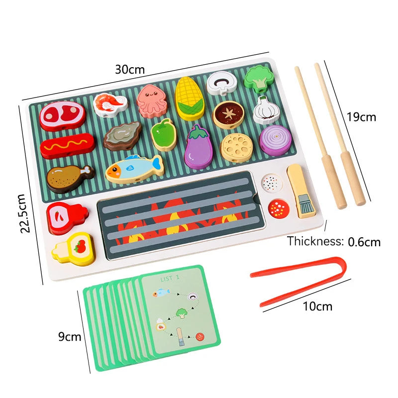 Simulation Kitchen Pretend Toy Wooden Toddler DIY BBQ Toy Set Classic Game Montessori Educational Toy For Children Kids Gift Good Vibrations