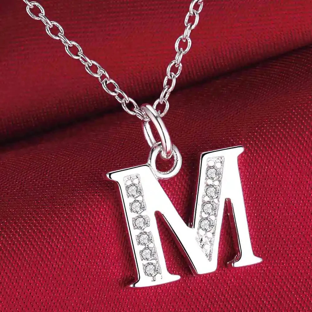 26 Letters 925 Sterling Silver Necklace Pendant Zircon For Women Exquisite Student Girlfriend Jewelry Accessories Wedding Gift Good Vibrations