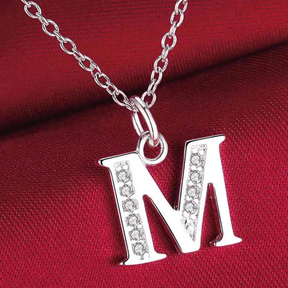 26 Letters 925 Sterling Silver Necklace Pendant Zircon For Women Exquisite Student Girlfriend Jewelry Accessories Wedding Gift Good Vibrations