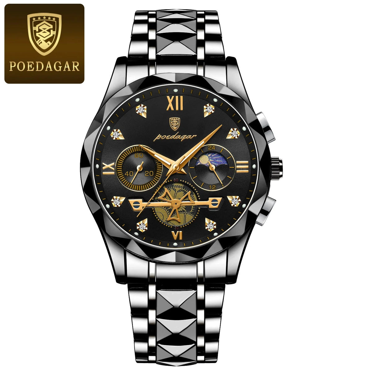POEDAGAR Luxury Man Wristwatch Chronograph Waterproof Luminous Men Watch Stainless Steel High Quality Sport Men's Quartz Watches Good Vibrations