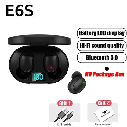 TWS E6S Fone Bluetooth Earphones Wireless Bluetooth Headset Noise Cancelling Headset with Mic Headphones for Xiaomi Huawei Oppo Good Vibrations