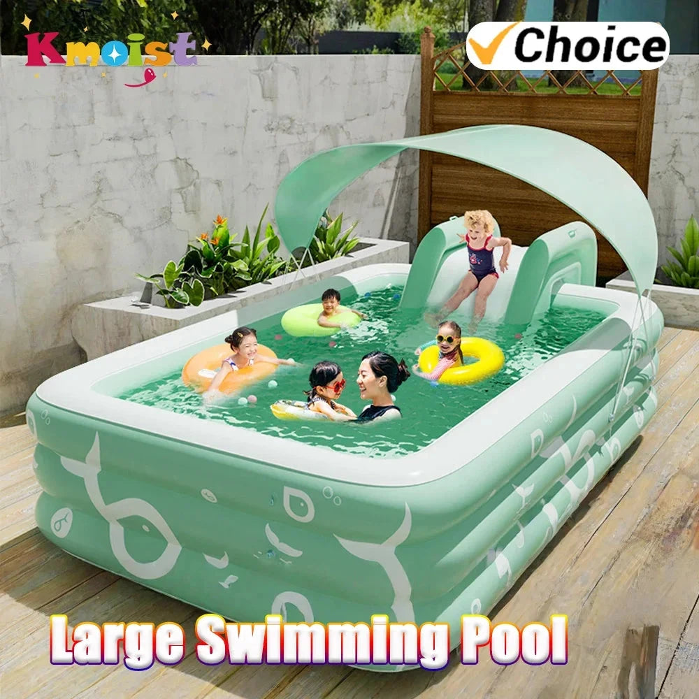 Inflatable Swimming Pool with Water Slide for Backyard Garden Party Foldable Kids Adults Family Pools PVC Swimming Pools Good Vibrations