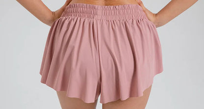 2 in 1 Flowy Sports Shorts Women Running Short Butterfly Tennis Skirt with Pockets Gym Yoga Athletic Biker Spandex Skirts Summer Good Vibrations