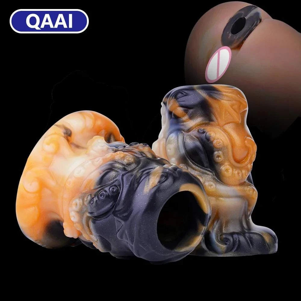 QAAI Hollow Anal Expander Male Wearable Prostate Massager in multicolor silicone.