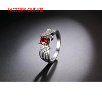 Women's Charm Jewelry Shiny CZ Crystal Genuin 925 Sterling Silver Engagement Ring With Red Stone Fashion Dancing Party Accesorry Good Vibrations