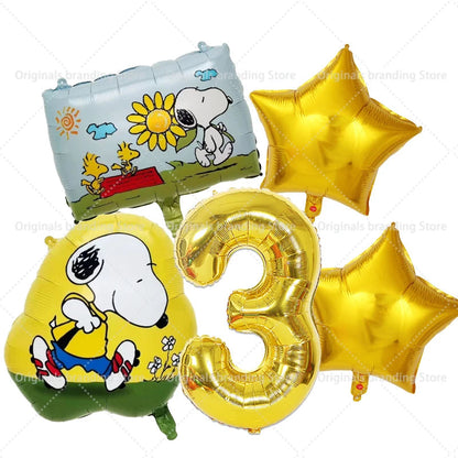 Snoopy Birthday Balloons Set boy girl Number Balloon Suit Foil Ballon Cartoon Birthday Party Supplies Decor Baby Shower Gift Good Vibrations