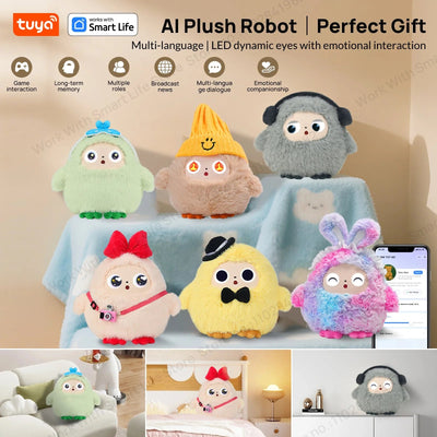 Tuya AI Plush Toy w/Smart Voice & LED Eyes,Interactive Companion for Kids/Adults,Gift-Ready Rechargeable E-Pet open up fun life