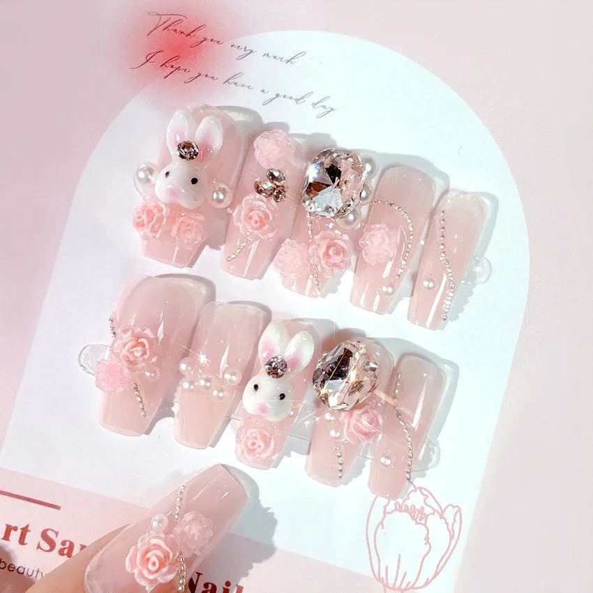 Sanrio Kawaii Pink My Melody Fake Nails 24Pc 3D kuromi Anime Cute Nail Patches False Nail Tips Cartoon Y2K Fashion Press on Nail Good Vibrations