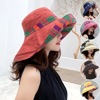 Retro Beach Hat For Women, Summer Sun Protection, Ethnic Style, Big Brim Hat For Outings, Sun Protection, Seaside Cool Hat Good Vibrations