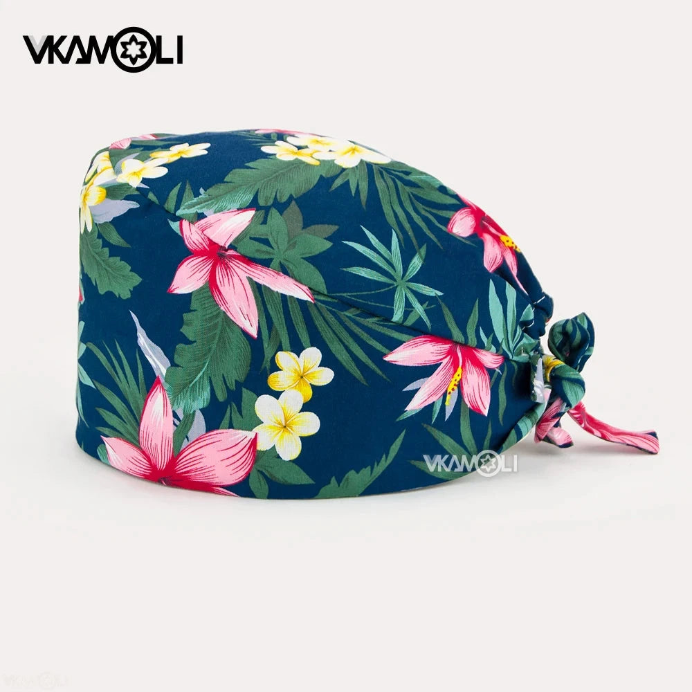 Flower printing hats scrubs women hats Health service Workers adjustable caps beauty salon Work Frosted cap lab pet store hats Good Vibrations
