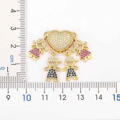 Nidin Fashion Hot Family Member Pendant Necklace Micro-Studded Zircon Love Heart Boy Girl Parent-Child Jewelry Mother's Day Gift Good Vibrations