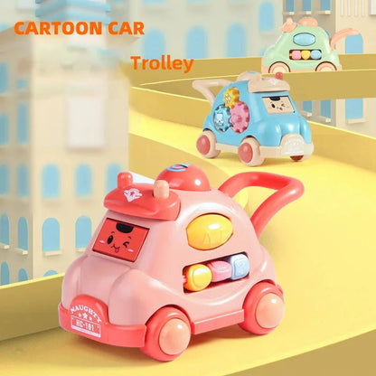Kid Pull Along Toy Walking Trolley Musical Light Up Car Toy Crawling To Walking Learning Toys Cartoon Polyhedral Trolley Car Toy Good Vibrations