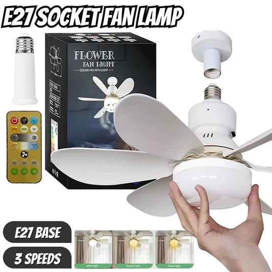 Socket Fan Light With Remote Control Dimmable LED White Socket Ceiling Fan E27 Socket Bulb Bedroom Kitchen Fan Light Good Vibrations